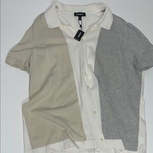 Express Men's Casual Colorblock Shirt - Gray, Cream, White